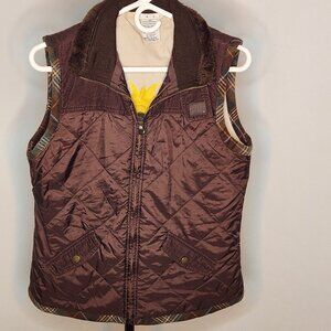 CAbi Brown Quilted Vest with Plaid Piping - Size Medium (runs a little snug)